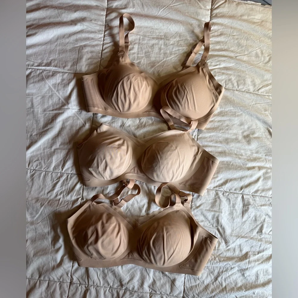 Honeylove Crossover Wireless Bra, Mesh Panels, Sand Beige, Size L 38B/C - Picture 2 of 8